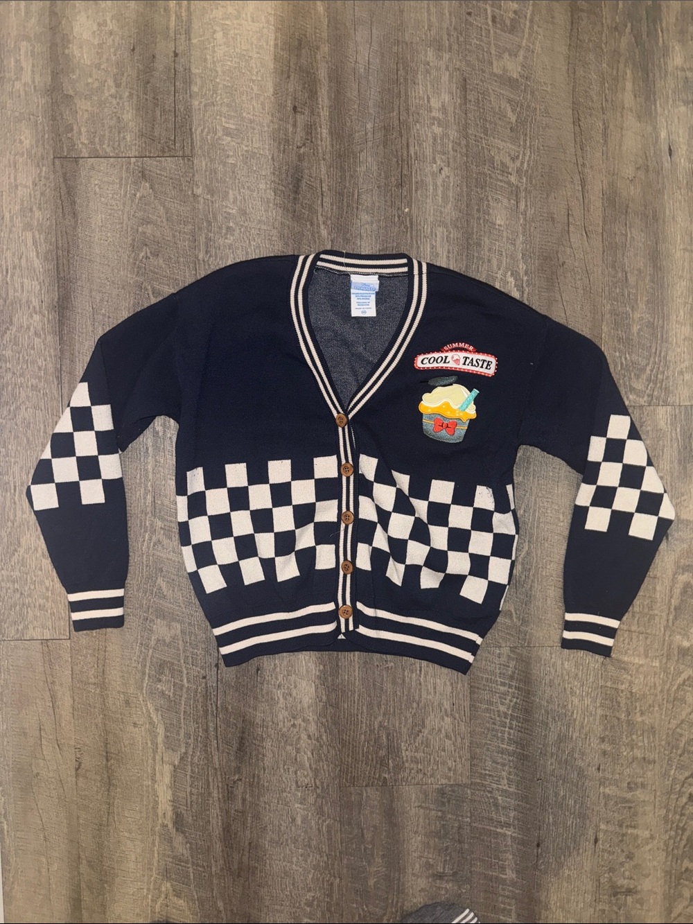 Disney Her Universe Donald Duck Navy and White Checkerboard Cardigan with Patch